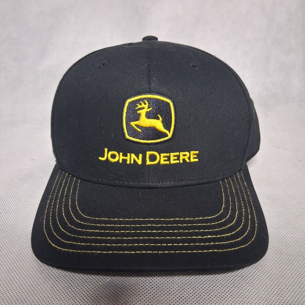 John Deere Snapback Hat Black Yellow Embroidered New Adjustable